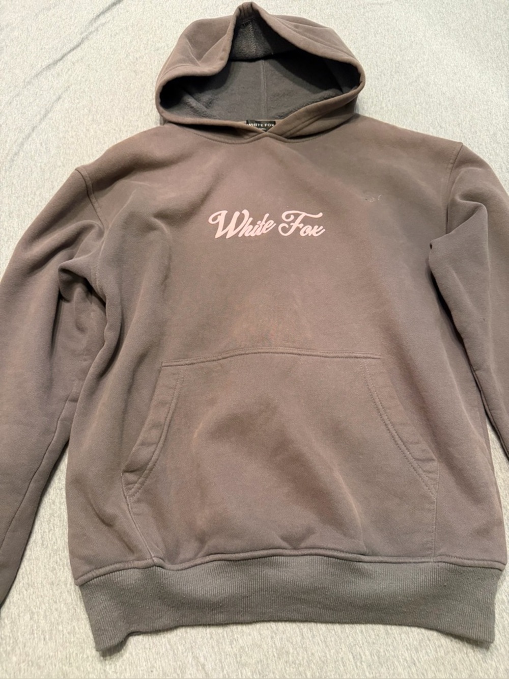 White Fox Grey Hoodie with Pink Script Logo